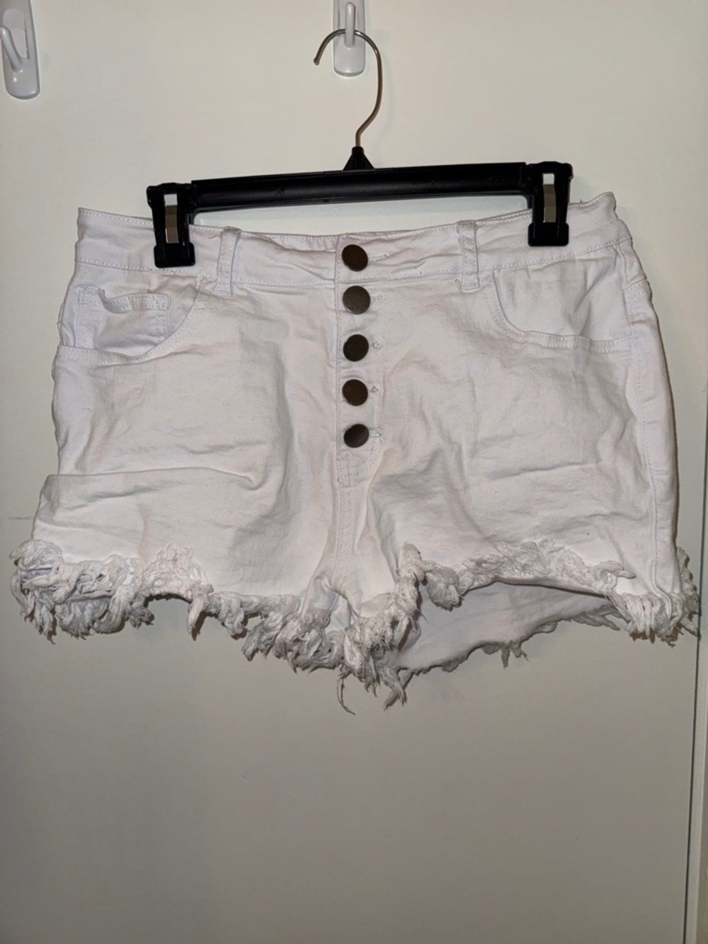 Amazon White High-Rise Button-Front Distressed Denim Shorts